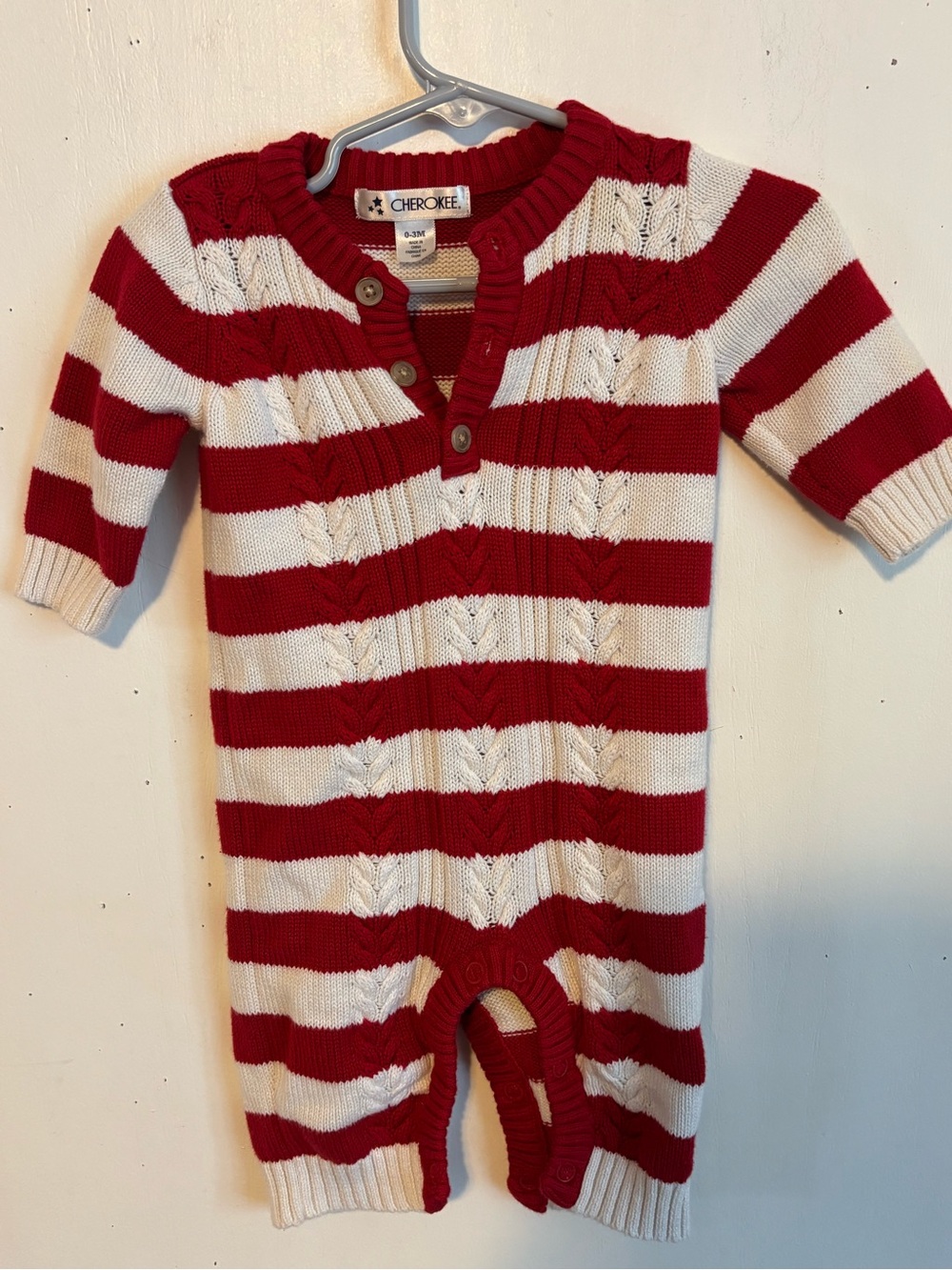 Cherokee Red and White Striped Knit Romper